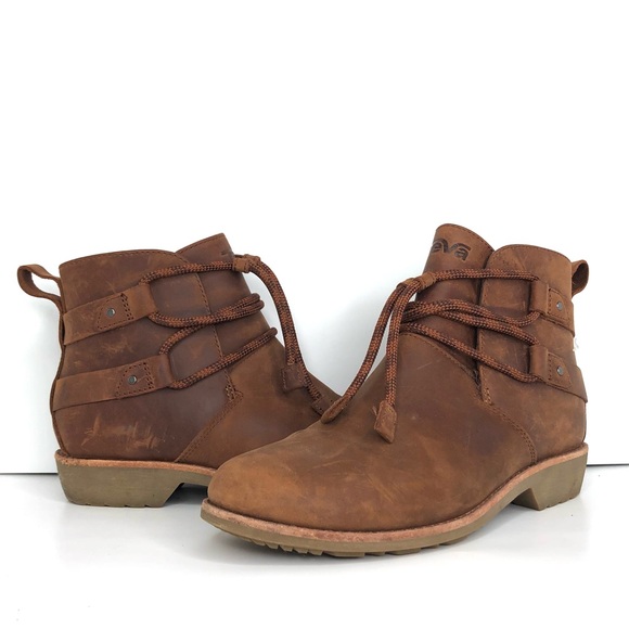 Teva Shoes - Teva De La Vina Dos Shorty Brown Leather Drawstring Ankle Boot Women’s 6.5 Shoes